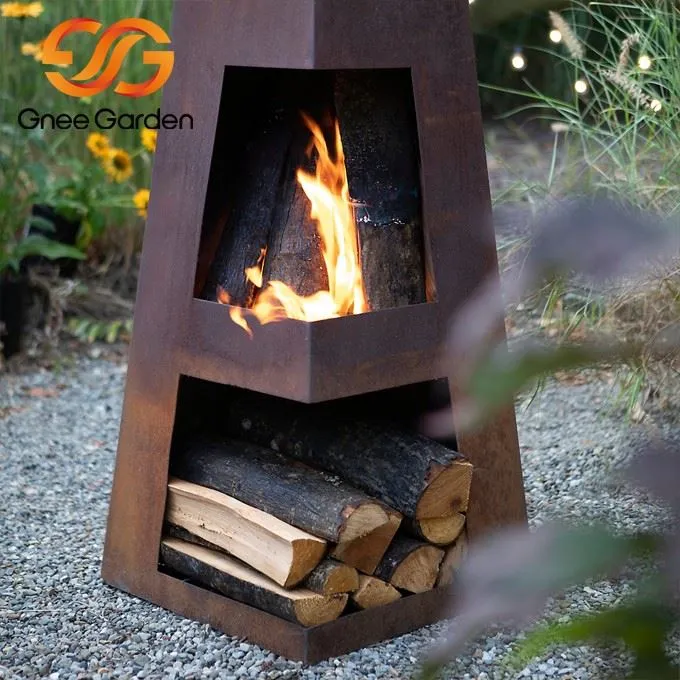 Corten Steel wood burning fireplace