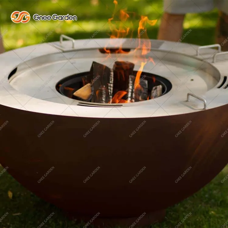 Corten Steel Utendørs vedbrennende runde grill BBQ