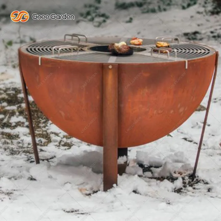 Rund Corten Steel Utendørs BBQ Bærbar Fire Pit Bowl