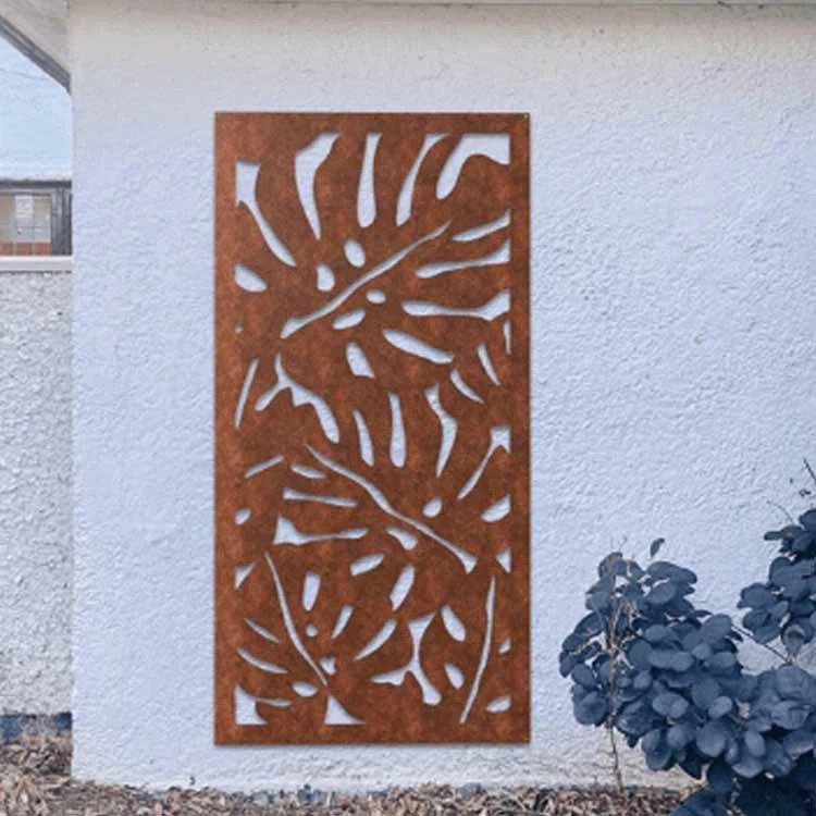 Rusted Red Corten Steel Privacy Screen Panel Outdoor